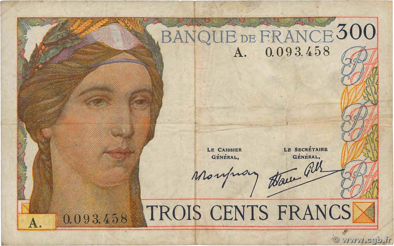 300 Francs Petit numéro FRANKREICH  1938 F.29.01A fSS