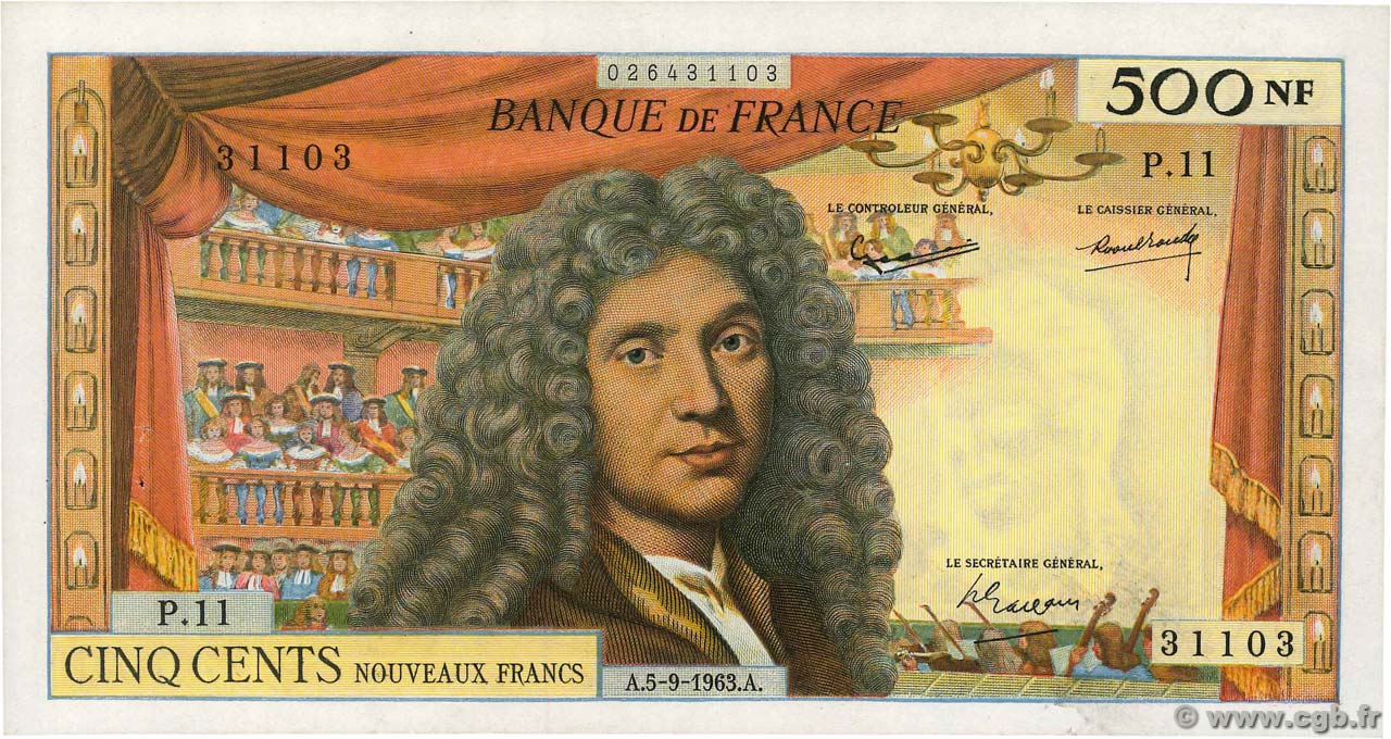 500 Nouveaux Francs MOLIÈRE FRANCE  1963 F.60.05 XF