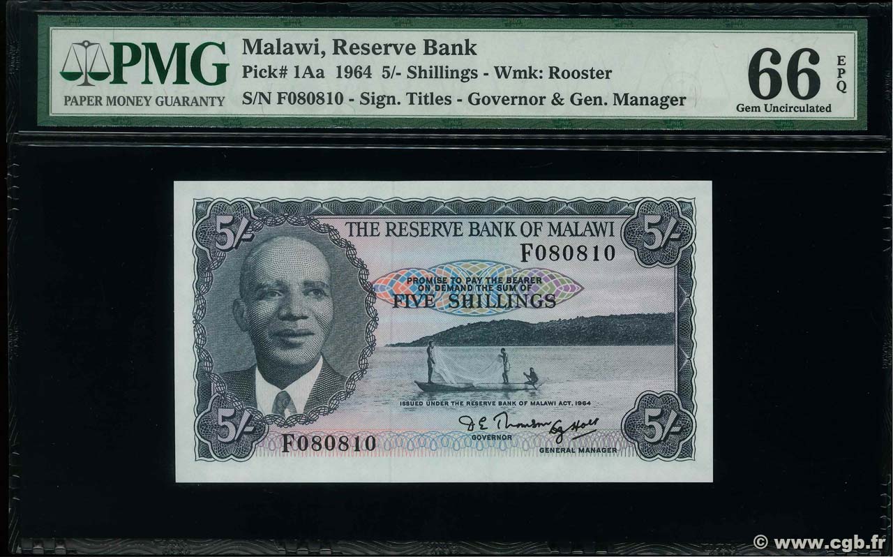 5 Shillings MALAWI  1964 P.01Aa UNC