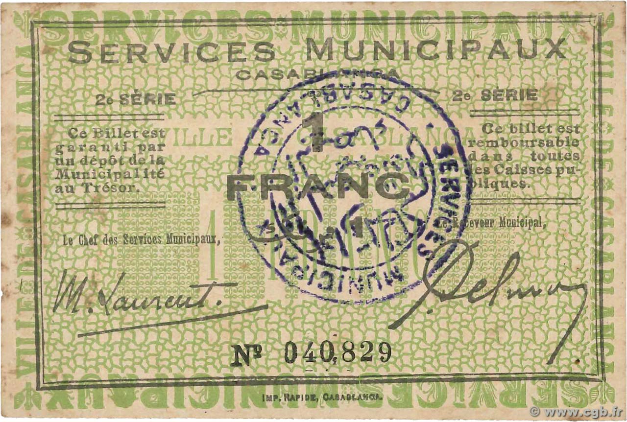 1 Franc MARUECOS Casablanca 1919 P.-- MBC+