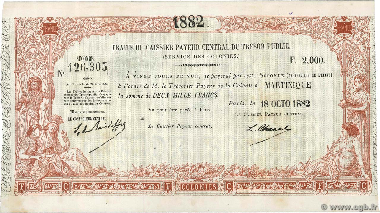 2000 Francs MARTINIQUE  1882 K.372bis q.SPL