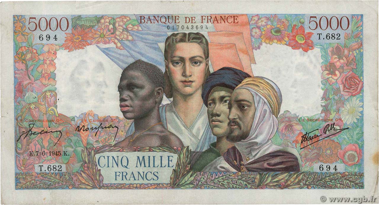 5000 Francs EMPIRE FRANÇAIS FRANCE  1945 F.47.29 pr.TTB