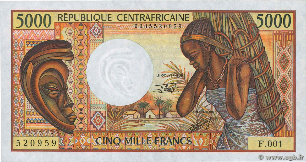5000 Francs CENTRAL AFRICAN REPUBLIC  1984 P.12b XF+