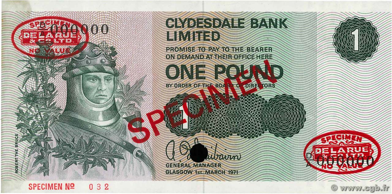 1 Pound Spécimen SCOTLAND  1971 P.204as SC