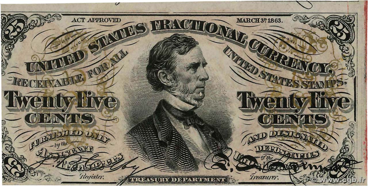 25 Cents STATI UNITI D AMERICA  1863 P.109a FDC