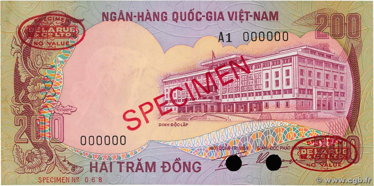 200 Dong Spécimen SOUTH VIETNAM  1972 P.32as AU