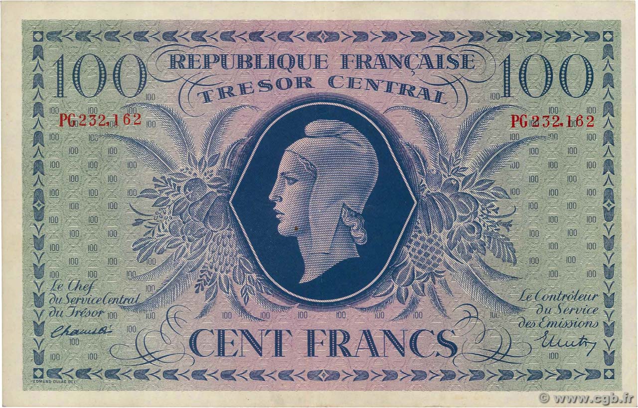 100 Francs MARIANNE FRANCE  1943 VF.06.01a XF