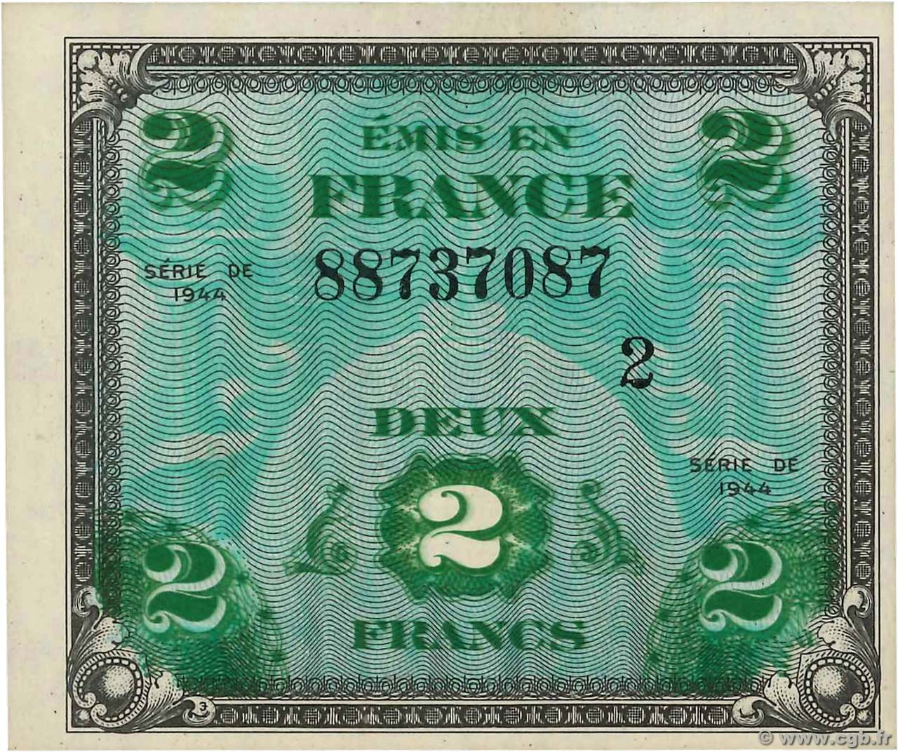 2 Francs DRAPEAU FRANCIA  1944 VF.16.02 AU