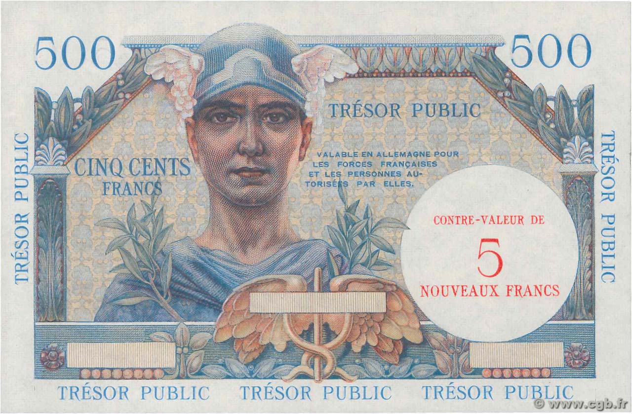 5NF sur 500 Francs TRÉSOR PUBLIC Épreuve FRANKREICH  1960 VF.37.00Ed1 fST+