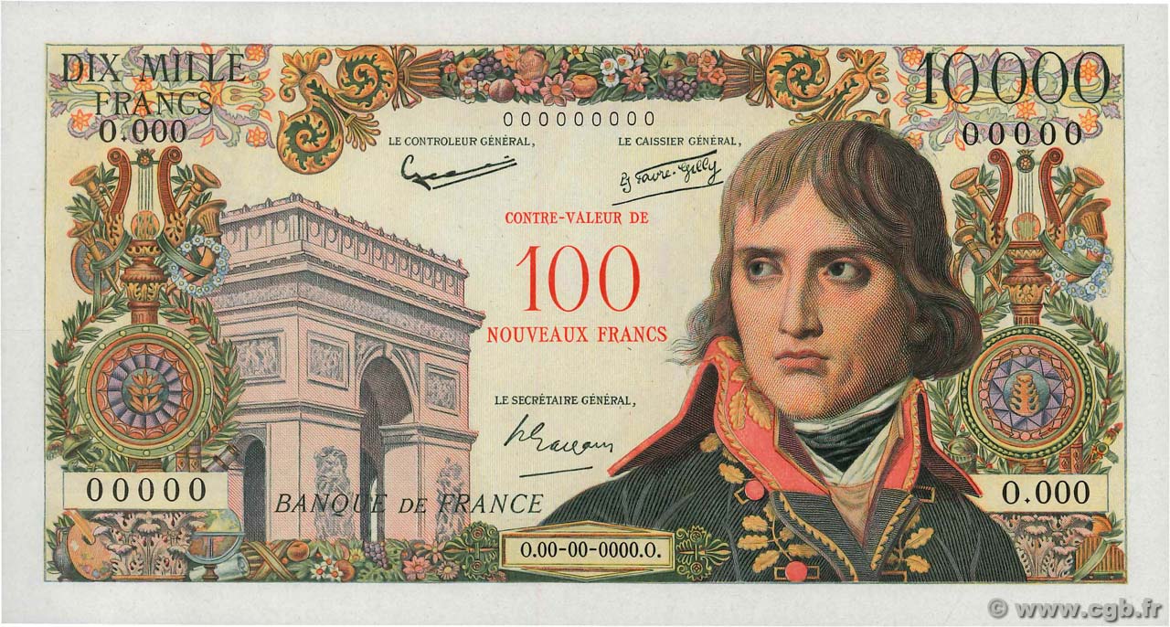 100 NF sur 10000 Francs BONAPARTE Épreuve FRANCE  1955 F.55.00Ed3 UNC