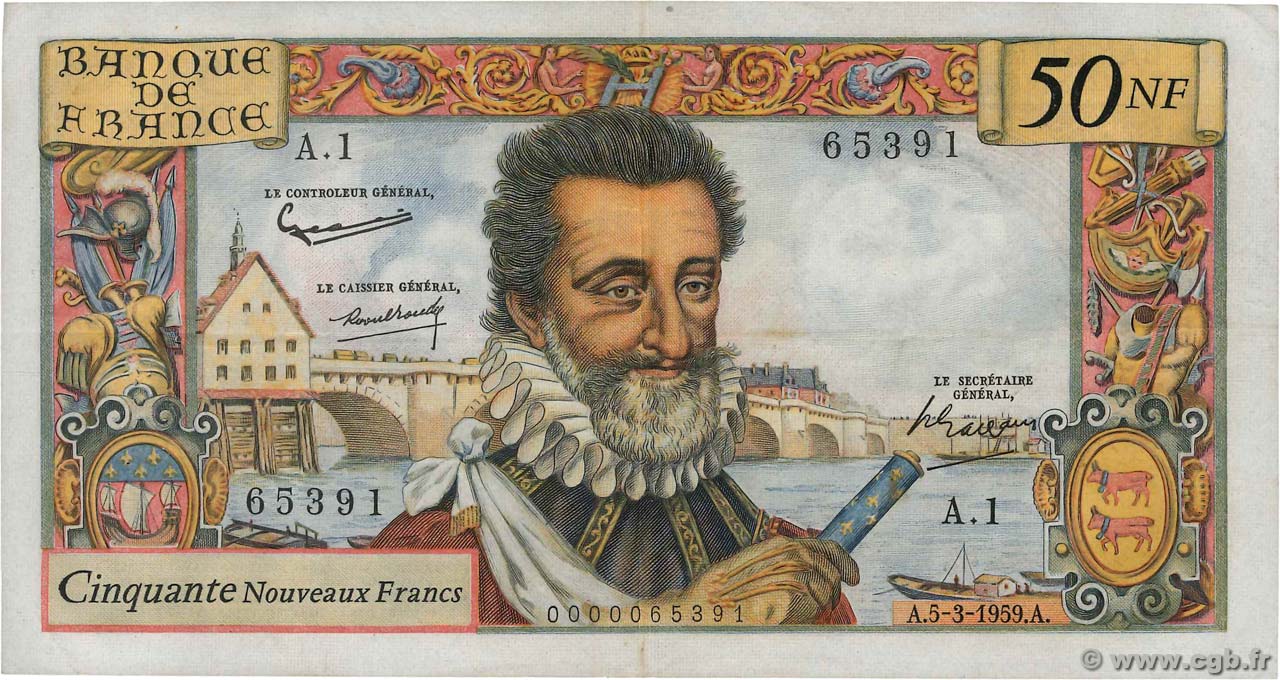 50 Nouveaux Francs HENRI IV Petit numéro FRANCIA  1959 F.58.01 MBC+