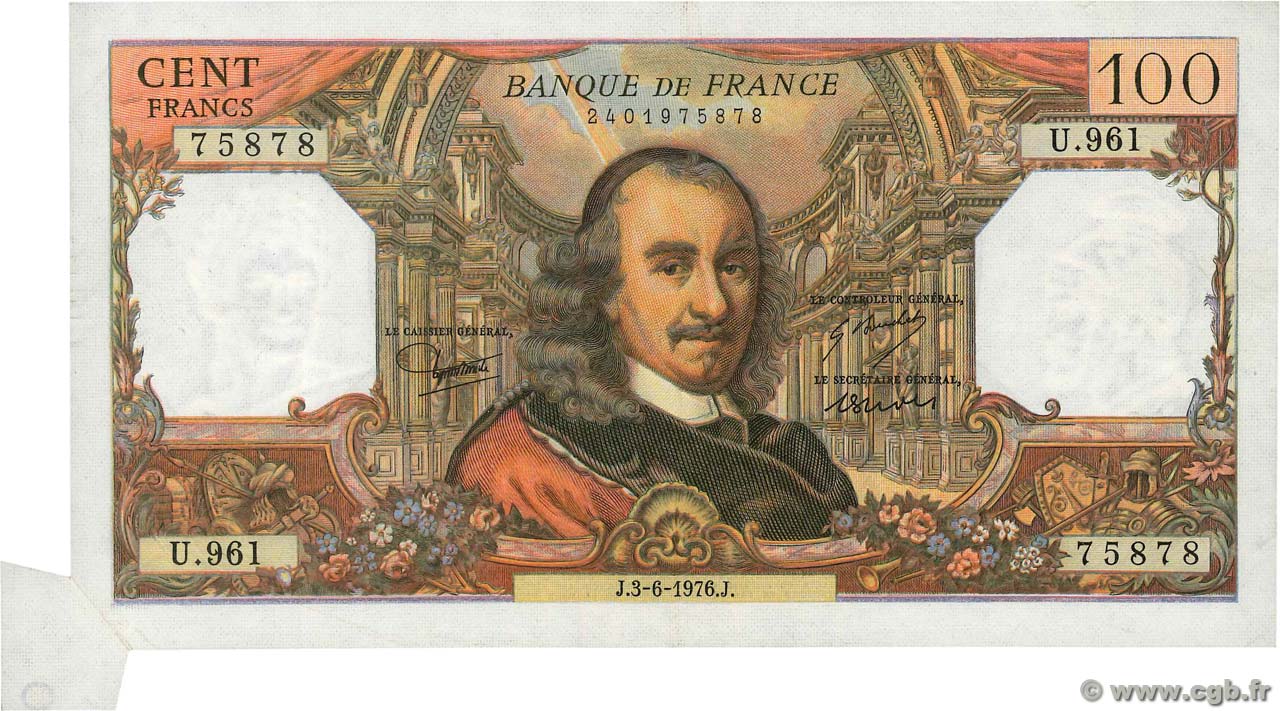 100 Francs CORNEILLE Fauté FRANCIA  1976 F.65.53 EBC