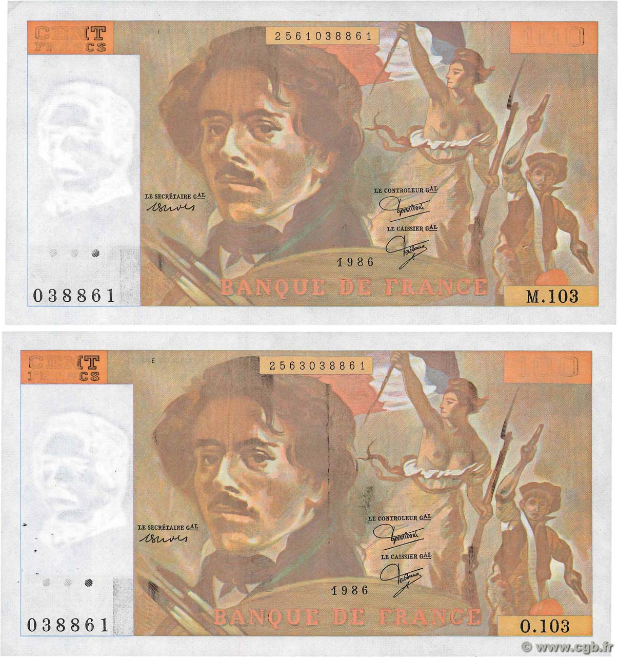 100 Francs DELACROIX modifié Fauté FRANCIA  1986 F.69.10 SC+