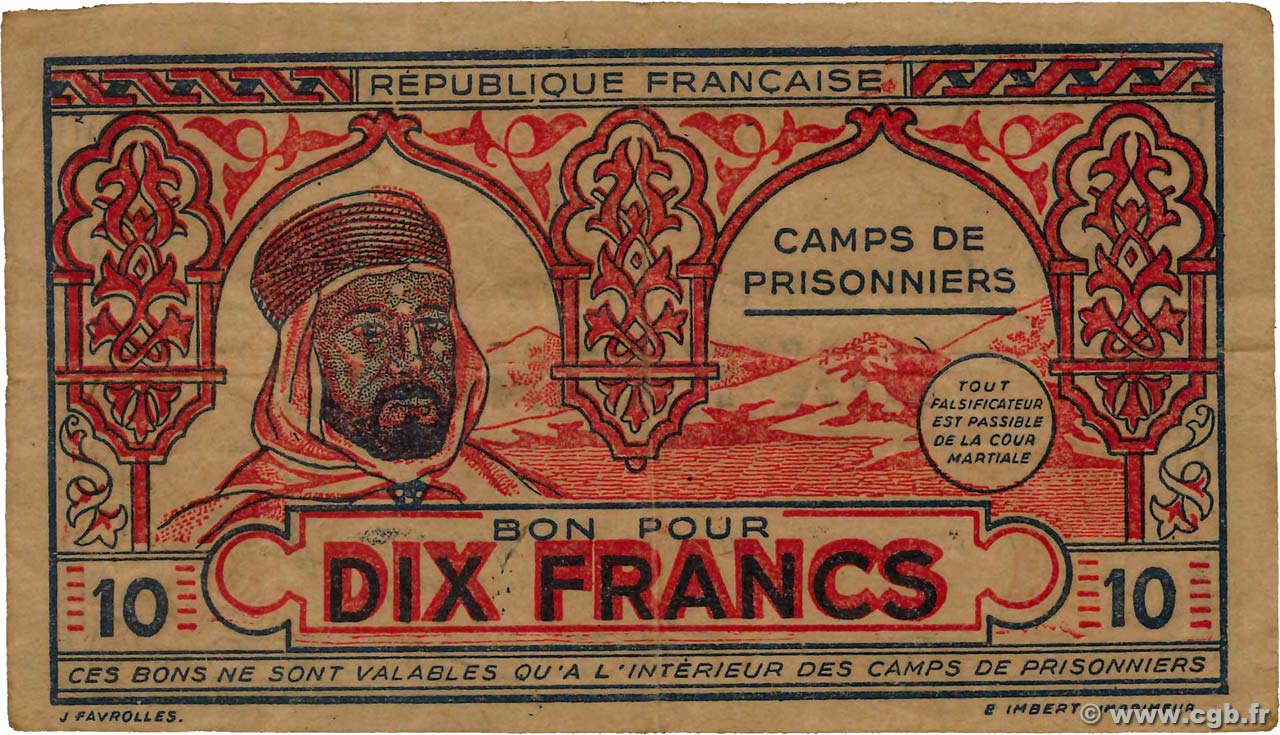 10 Francs ALGERIA  1943 K.394 VF