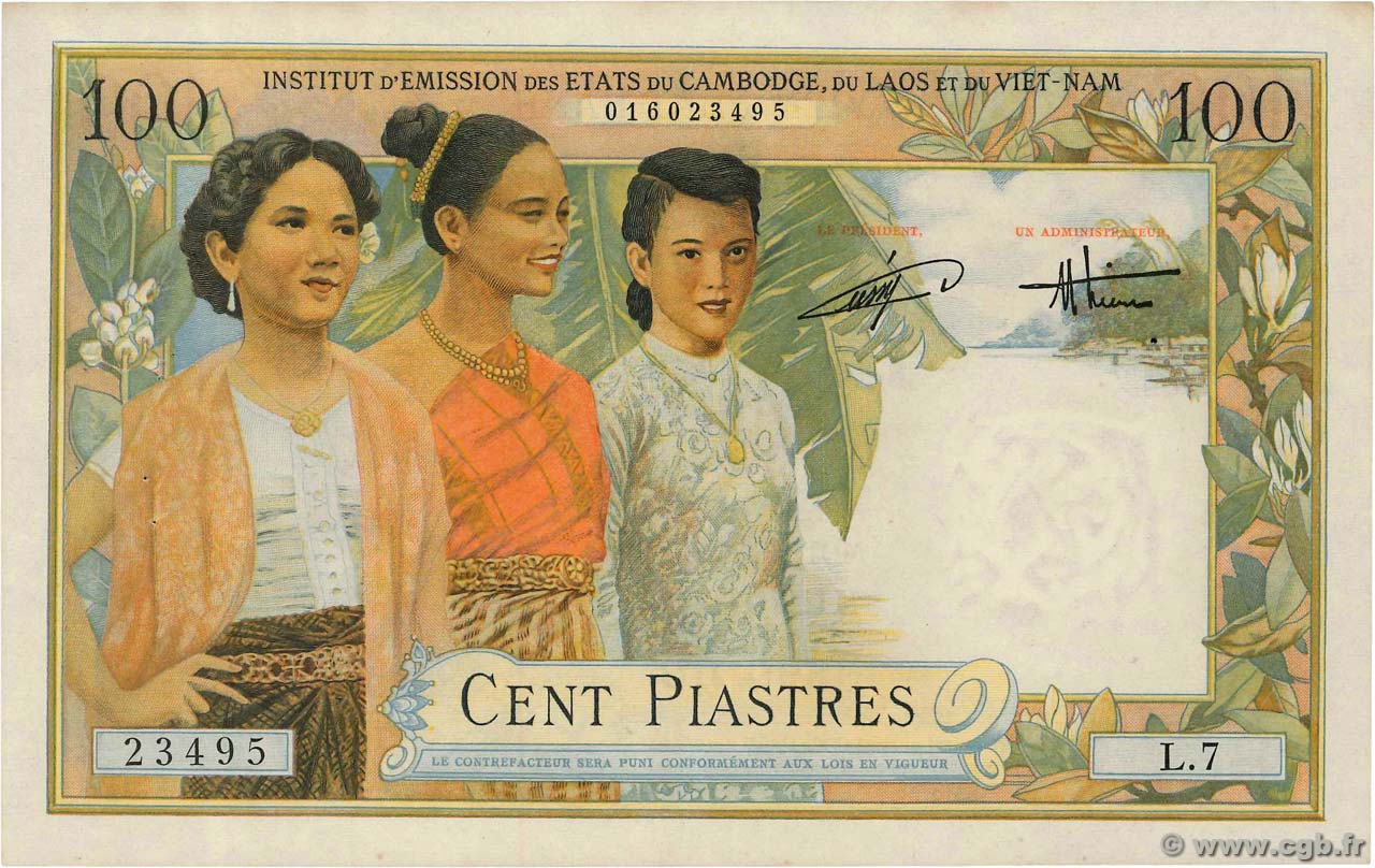 100 Piastres - 100 Dong INDOCHINA  1954 P.108 MBC+