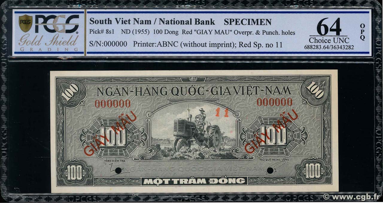 100 Dong Spécimen VIET NAM SUD  1955 P.08s NEUF