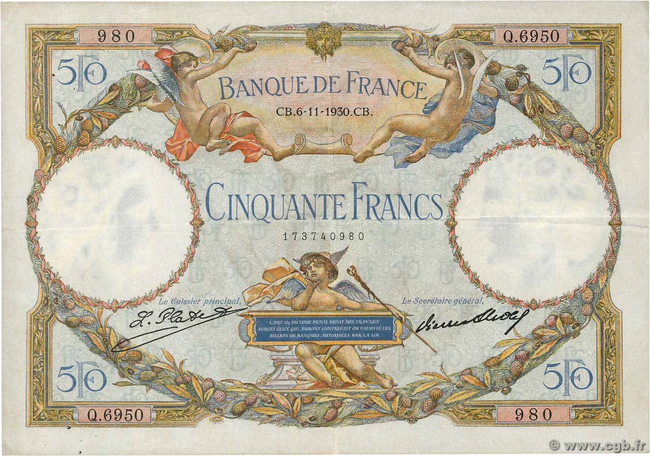 50 Francs LUC OLIVIER MERSON type modifié FRANCE  1930 F.16.01 VF+