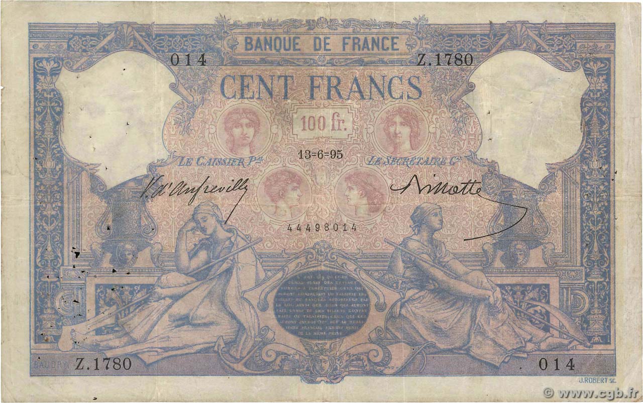 100 Francs BLEU ET ROSE FRANCE  1895 F.21.08 pr.TB