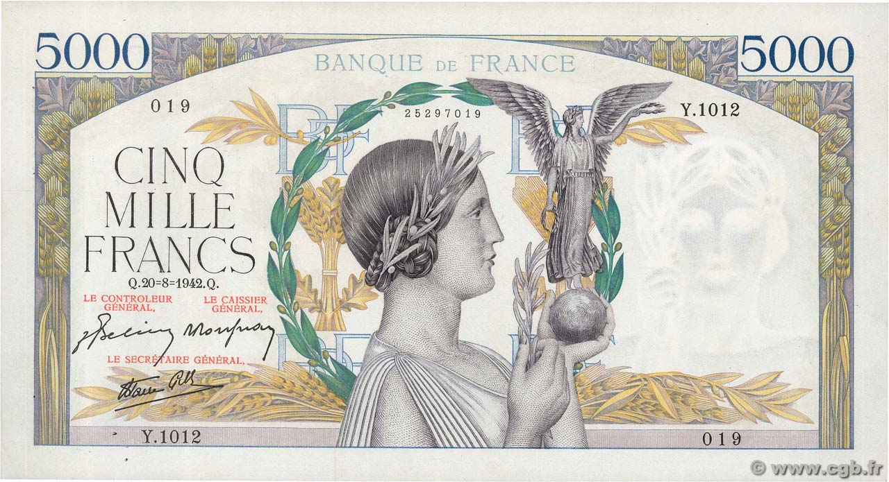 5000 Francs VICTOIRE Impression à plat FRANCIA  1942 F.46.40 EBC