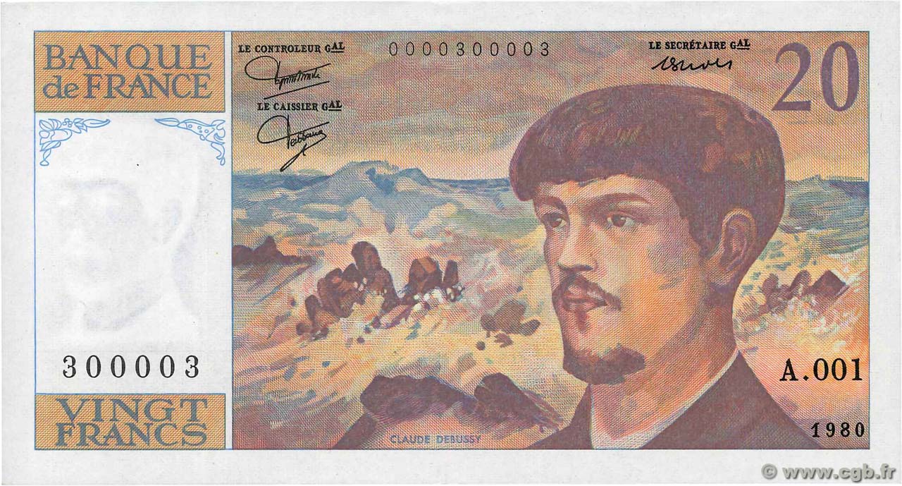 20 Francs DEBUSSY Numéro spécial FRANKREICH  1980 F.66.01A1 fST