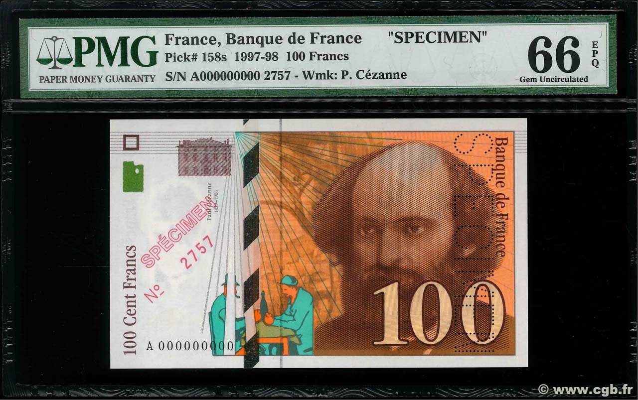 100 Francs CÉZANNE Spécimen FRANCIA  1997 F.74.01Spn SC+