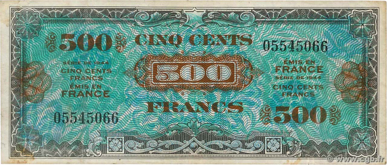 500 Francs DRAPEAU FRANCE  1944 VF.21.01 VF-