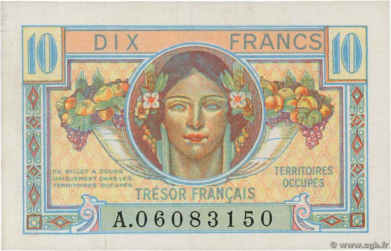 10 Francs TRÉSOR FRANÇAIS FRANCIA  1947 VF.30.01 q.FDC