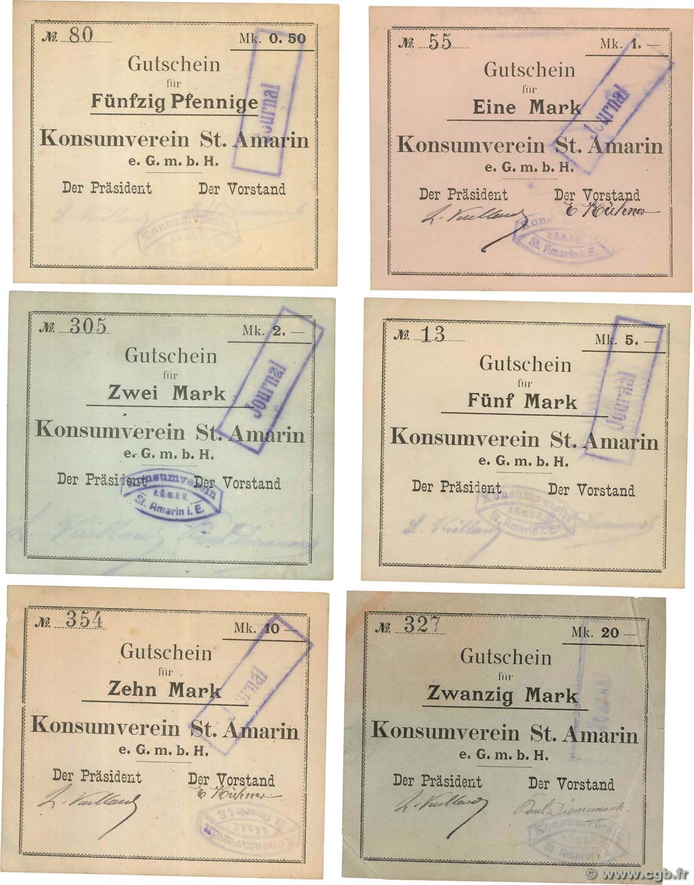 50 Pfennige et du 1 au 20 Mark Lot FRANCE regionalismo e varie Saint Amarin 1914 JPNEC.68.330  BB