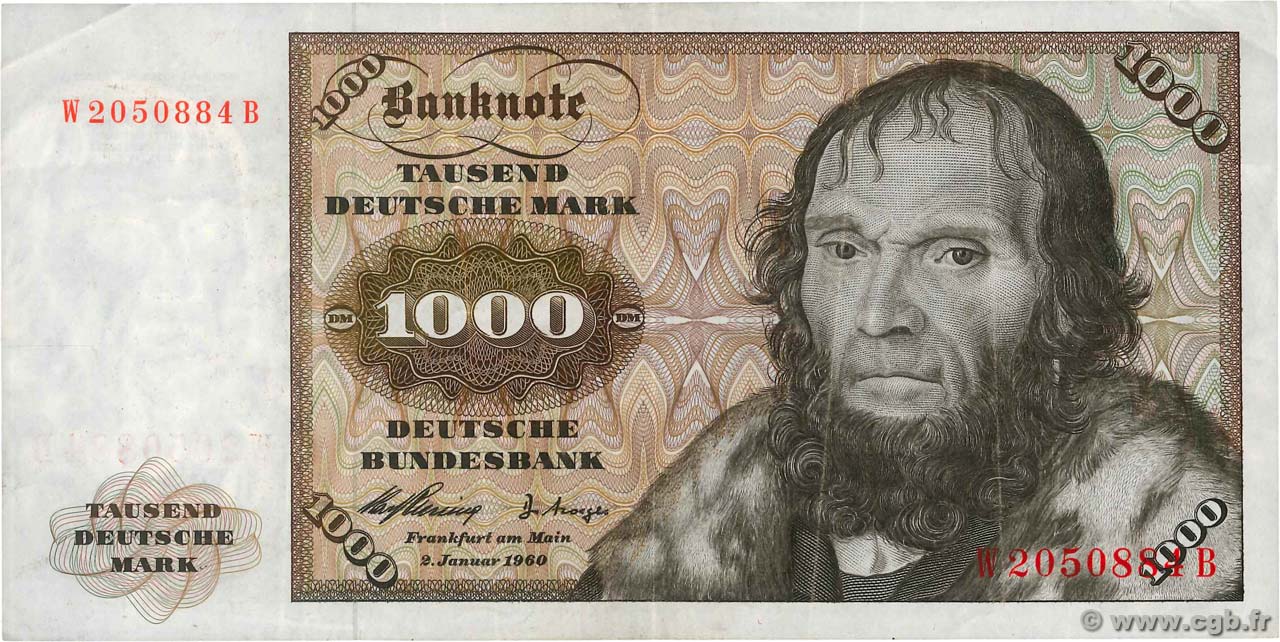 1000 Deutsche Mark GERMAN FEDERAL REPUBLIC  1960 P.24a BB