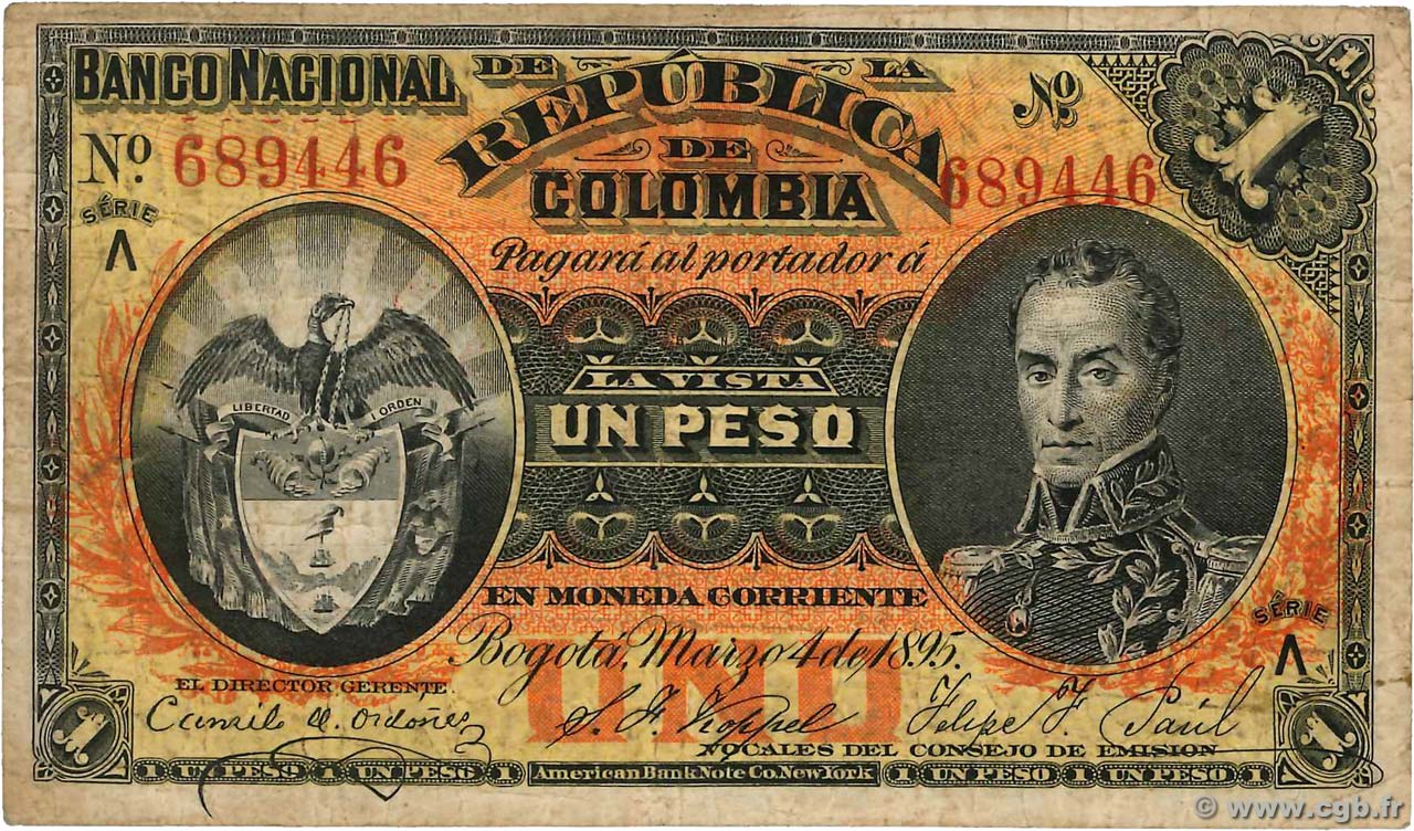 1 Peso COLOMBIE  1895 P.234 TB