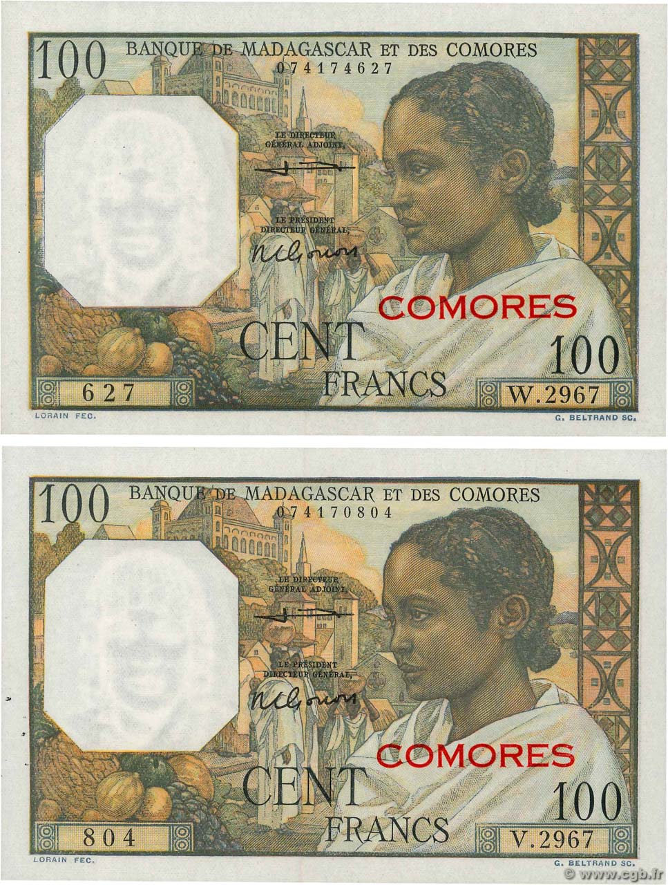 100 Francs Lot COMORE  1960 P.03b2 FDC