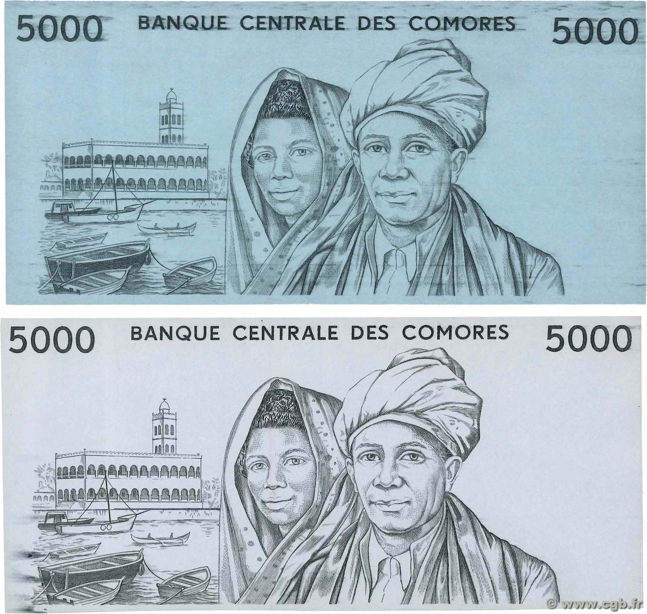 5000 Francs Lot KOMOREN  1976 P.09p fST+
