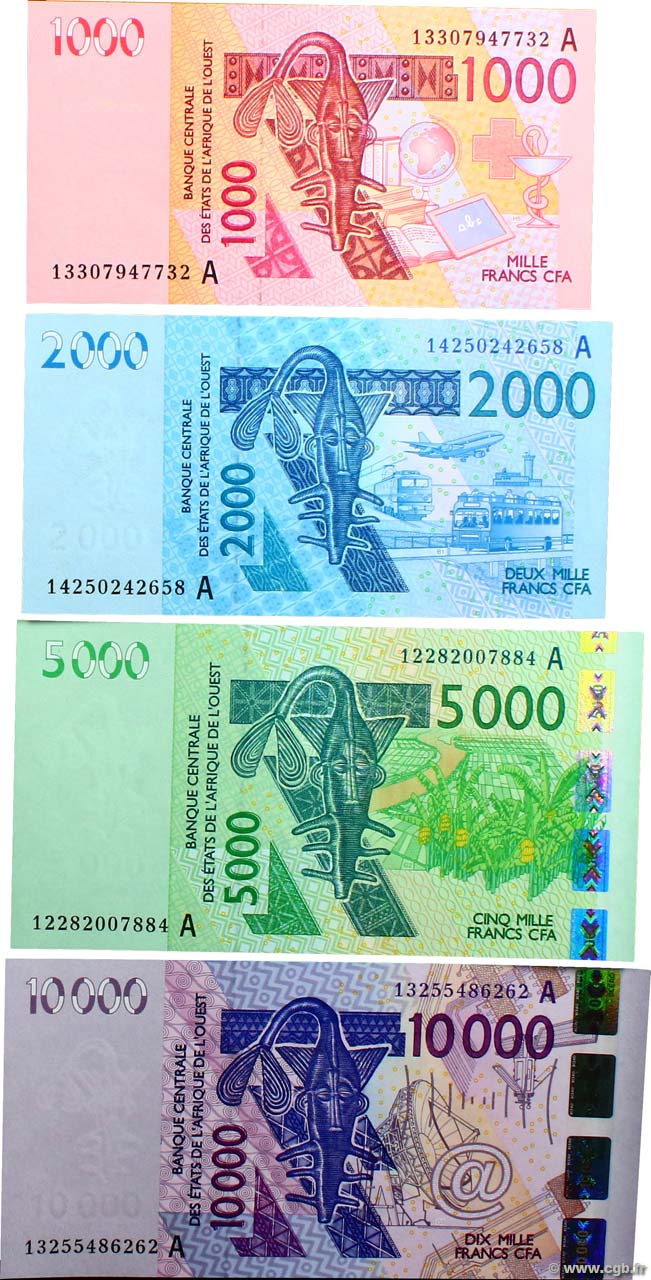 1000 au 10000 Francs Lot ÉTATS DE L AFRIQUE DE L OUEST  2003 P.115A au P118A NEUF