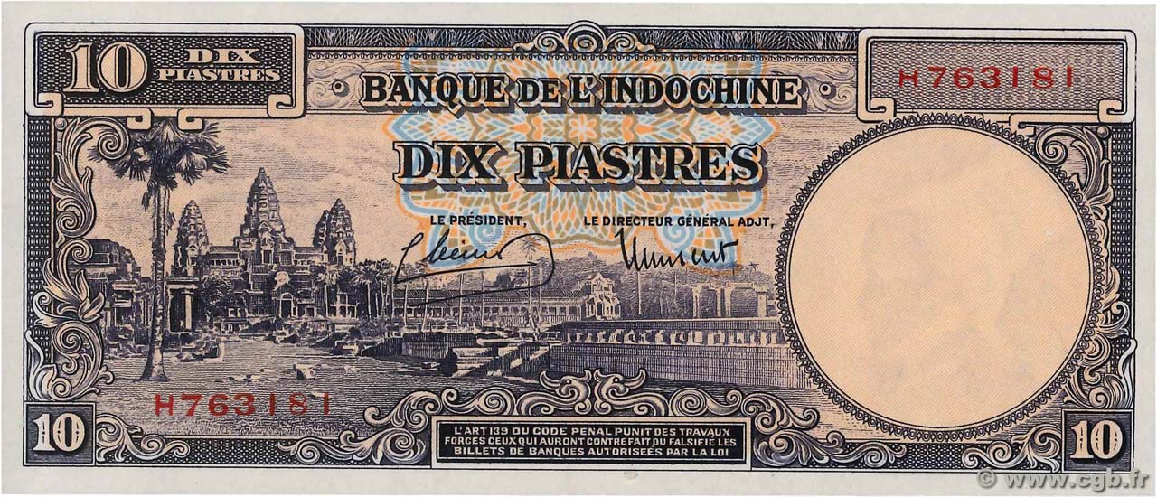 10 Piastres INDOCINA FRANCESE  1946 P.080 q.FDC