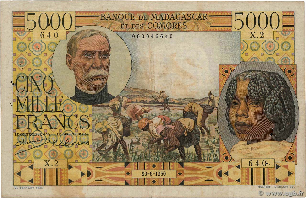 5000 Francs MADAGASCAR  1950 P.049a F