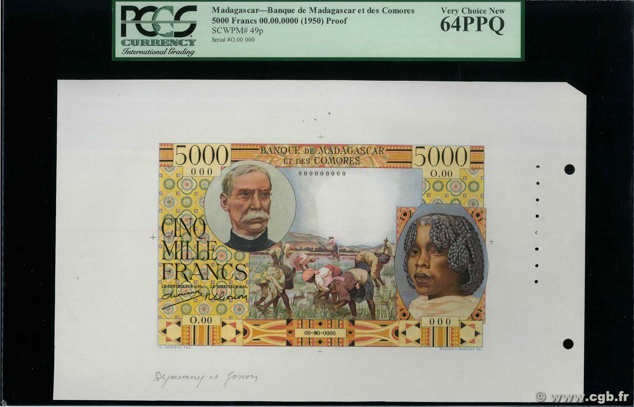 5000 Francs Épreuve MADAGASCAR  1950 P.049p FDC