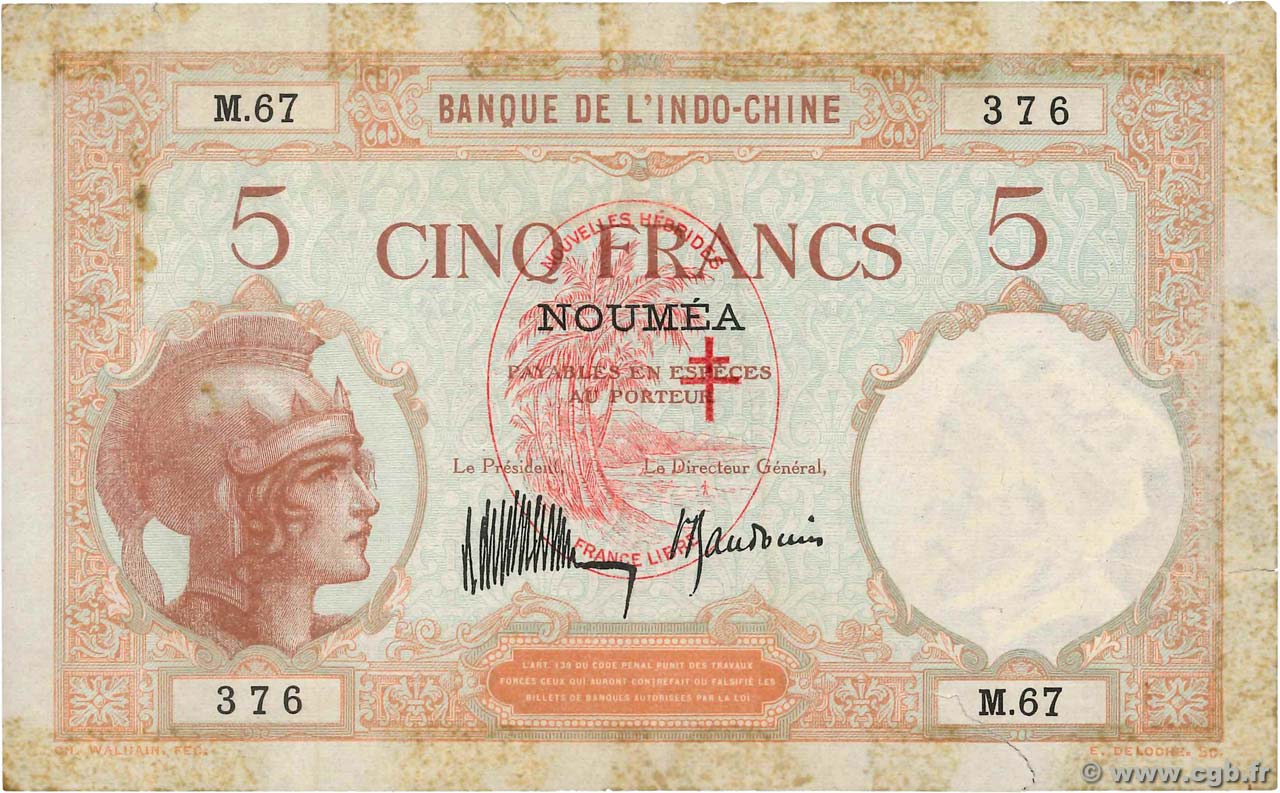 5 Francs NEW HEBRIDES  1941 P.04a F