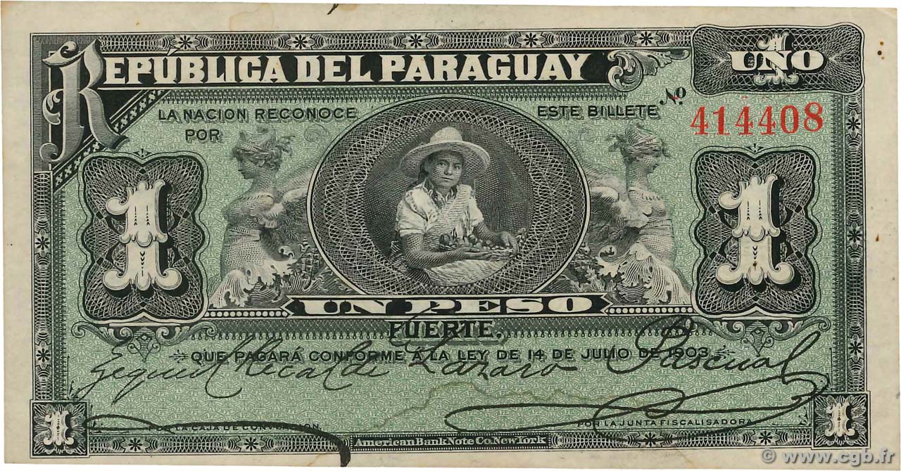 1 Peso PARAGUAY  1903 P.106a VZ