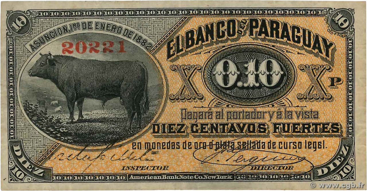 10 Centavos PARAGUAY  1882 PS.122a VF