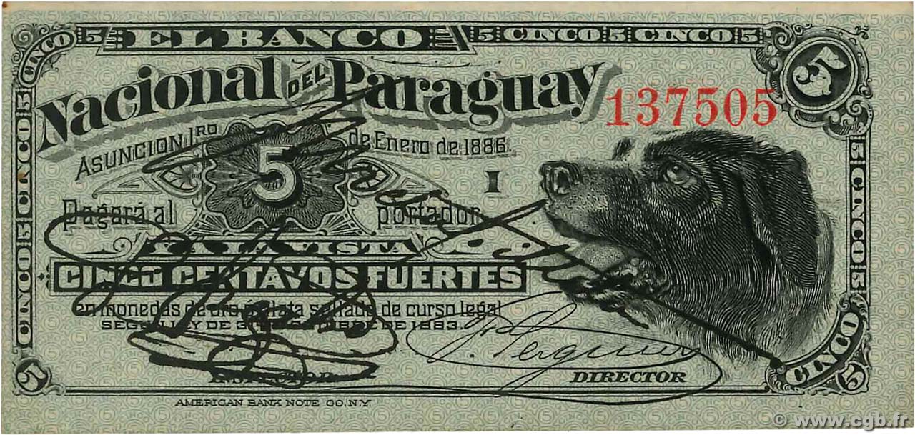 5 Centavos Fuertes PARAGUAY  1886 PS.141a AU