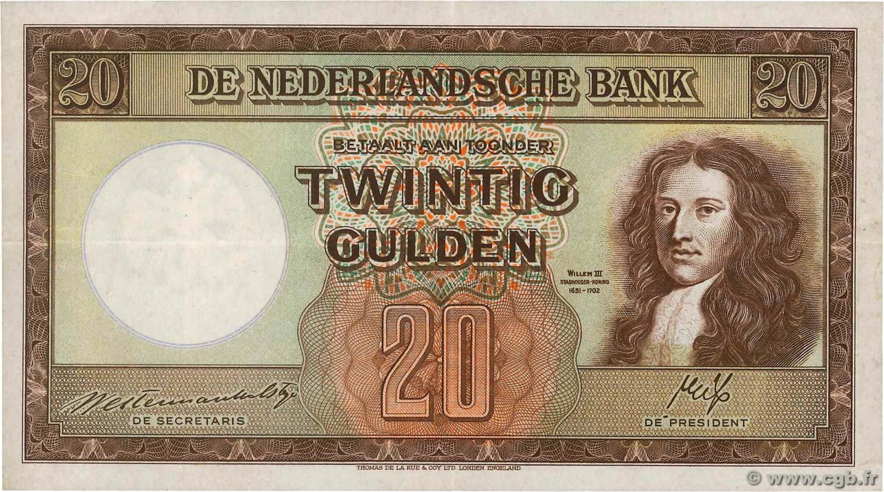 20 Gulden NIEDERLANDE  1945 P.076 SS