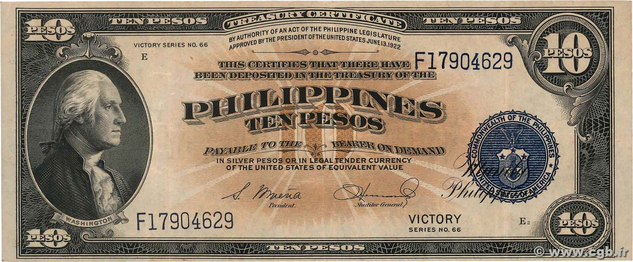 10 Pesos PHILIPPINEN  1944 P.097a SS