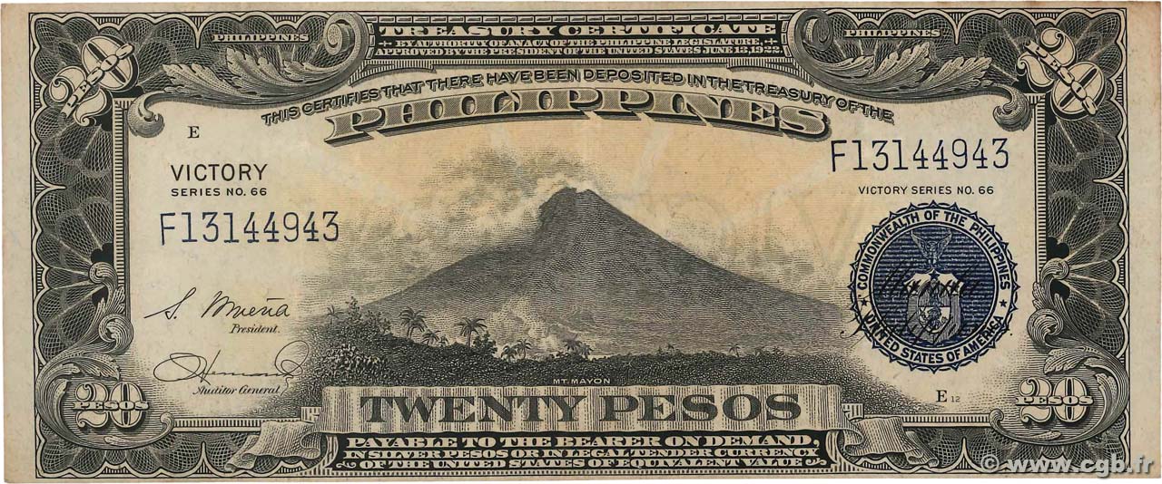 20 Pesos PHILIPPINEN  1944 P.098a SS