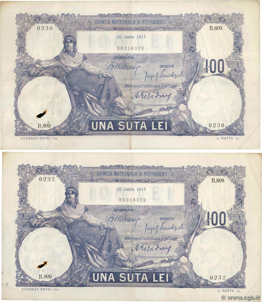 100 Lei Lot RUMANIA  1917 P.021a BC+
