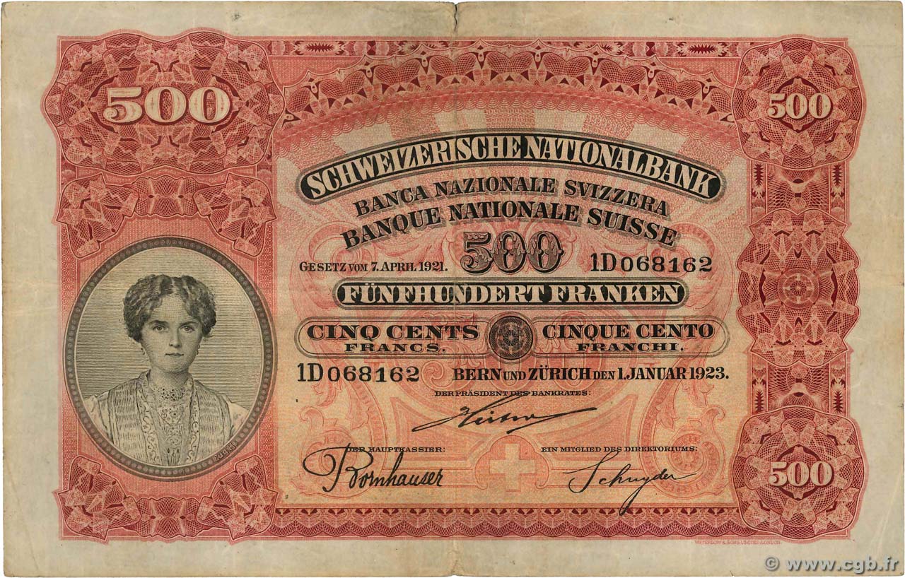 500 Francs SUISSE  1923 P.29 VF-