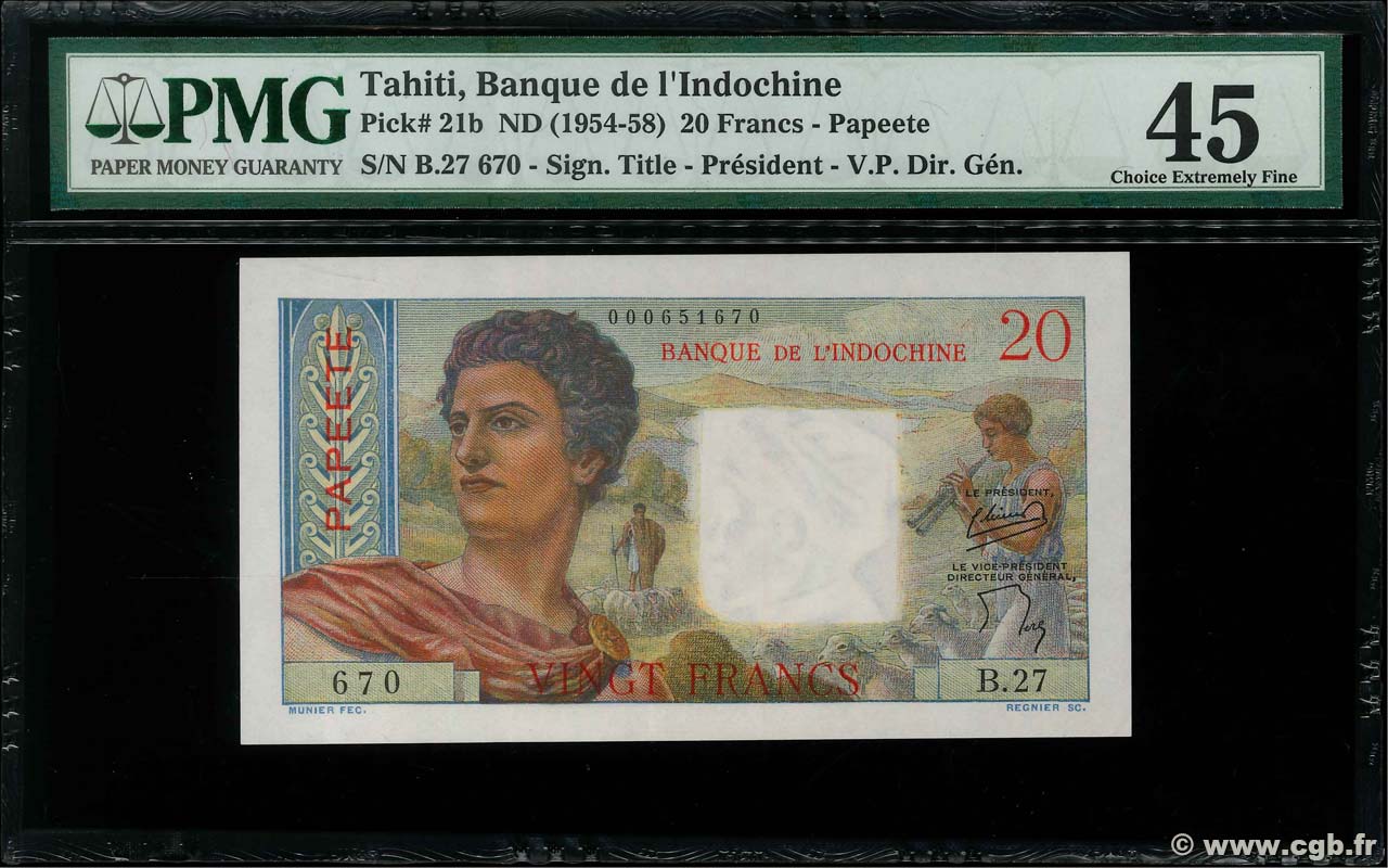 20 Francs TAHITI  1951 P.21b XF