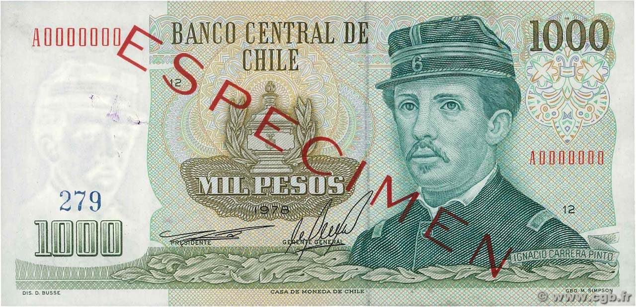 1000 Pesos Spécimen CHILE
  1978 P.154s EBC