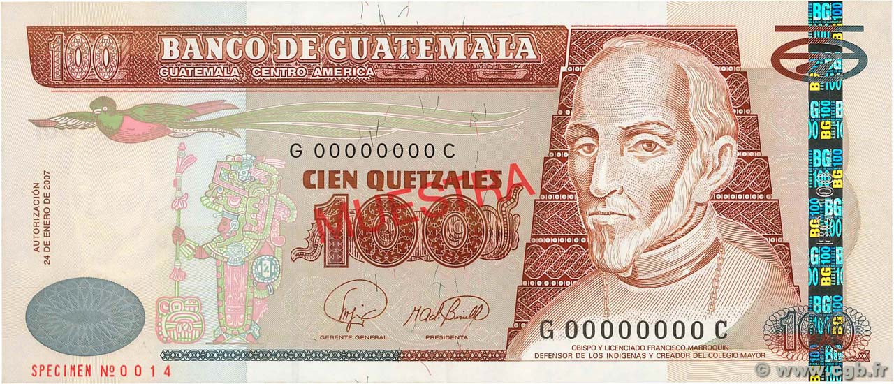 100 Quetzales Spécimen GUATEMALA  2007 P.114bs ST