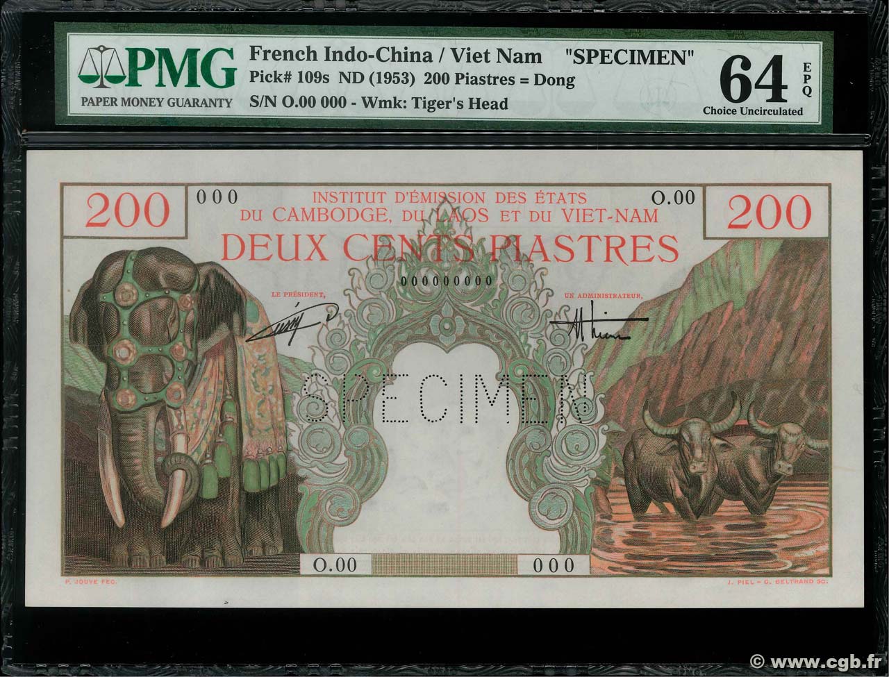 200 Piastres - 200 Dong Spécimen FRENCH INDOCHINA  1953 P.109s UNC-