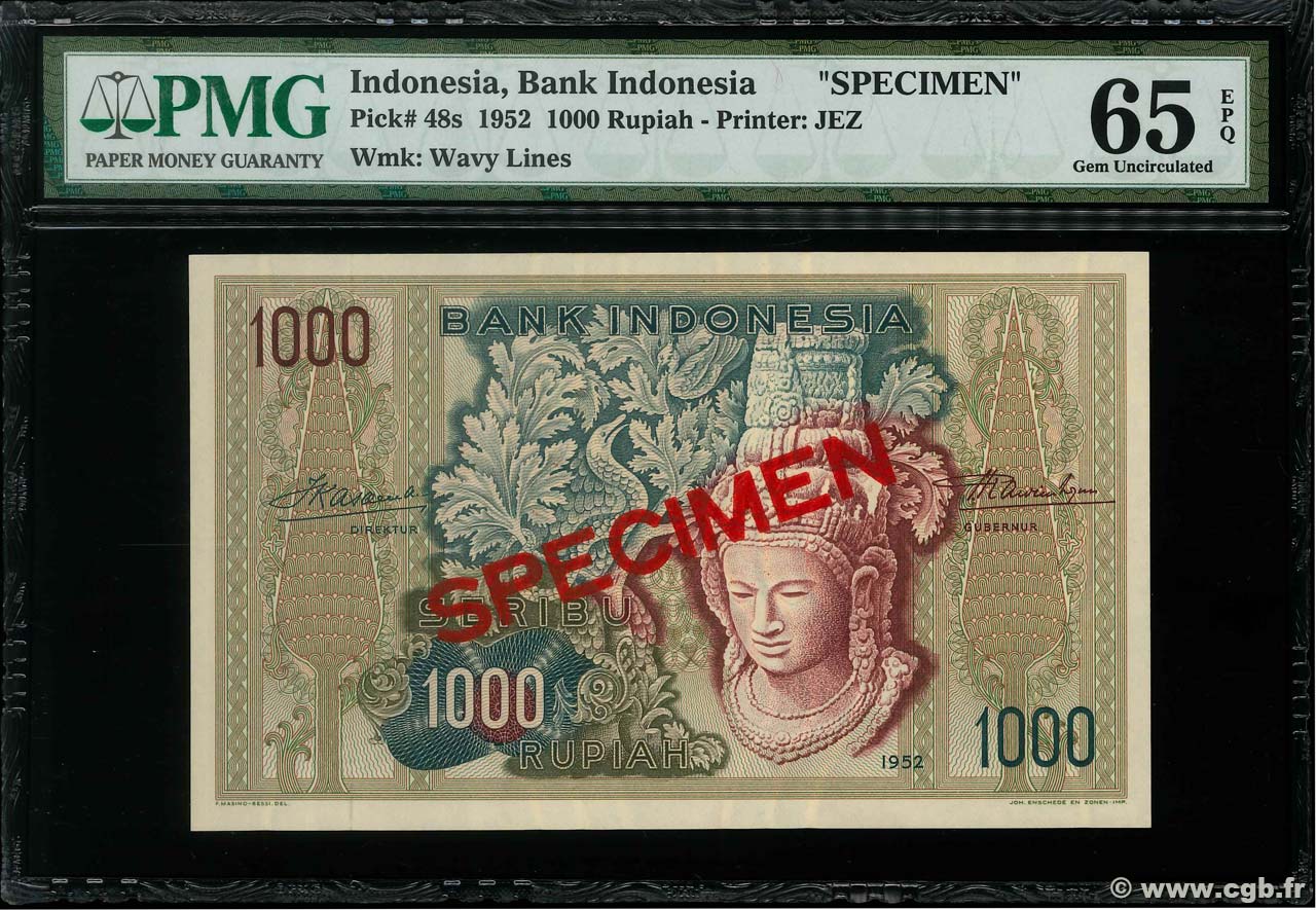 1000 Rupiah Spécimen INDONESIA  1952 P.048s UNC